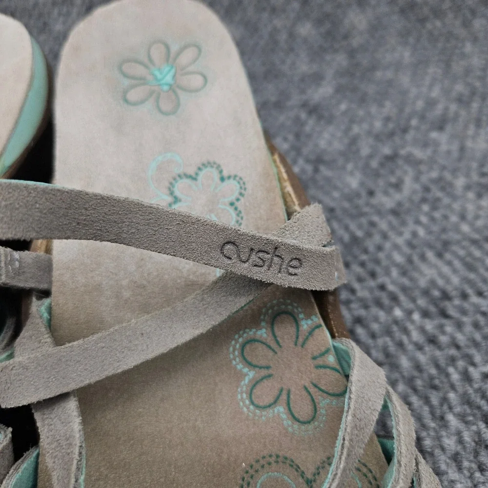 Cushe (Women's 10) Gray Sandals Weave Suede Strappy Wedge Comfort Boho Summer